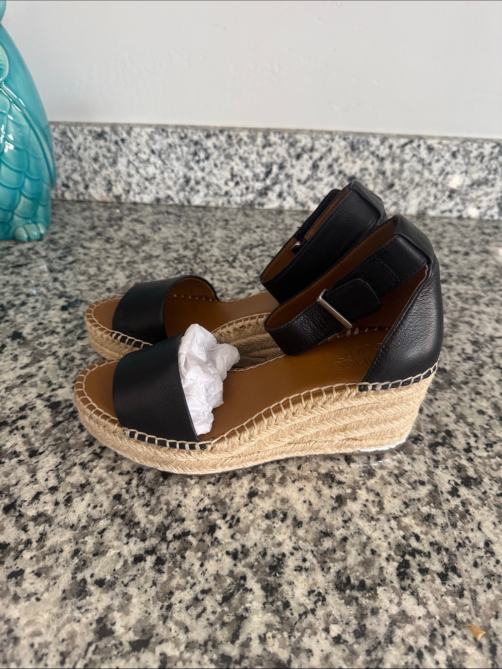 Franco Sarto Black Espadrille Ankle-Strap Wedge Sandals
